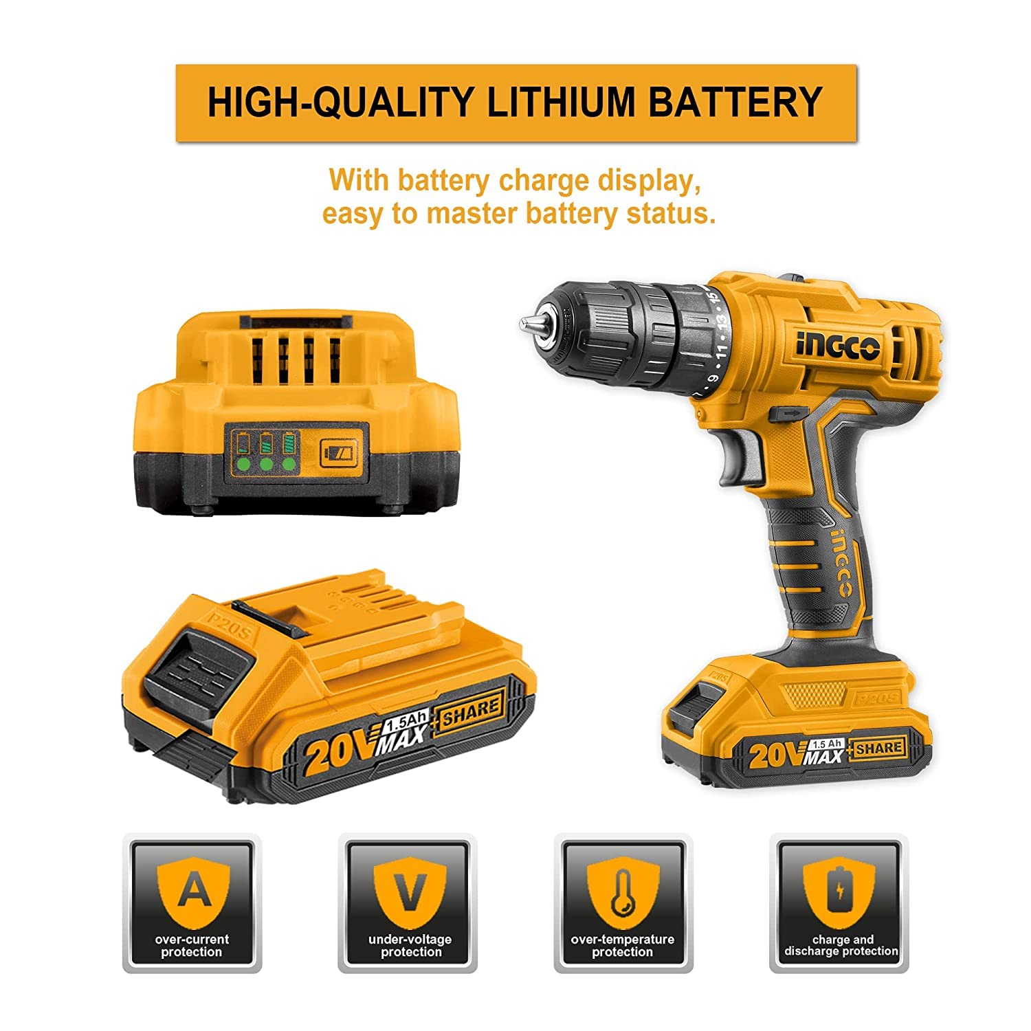 ingco lithium-ion cordless drill (2 batteries) _image