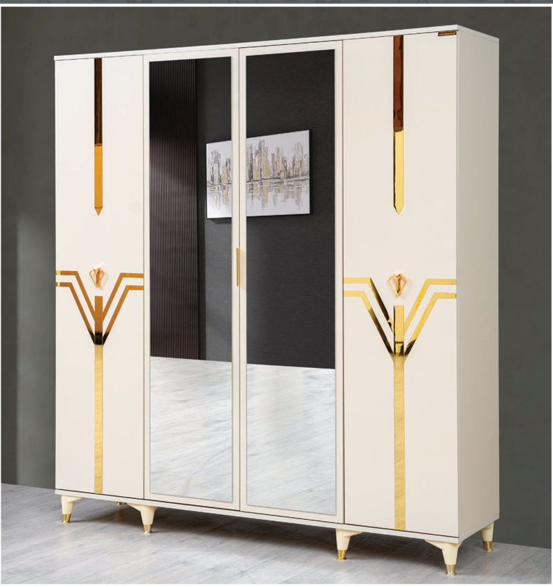 fiona dolab 4 qapı krem qızılı_image